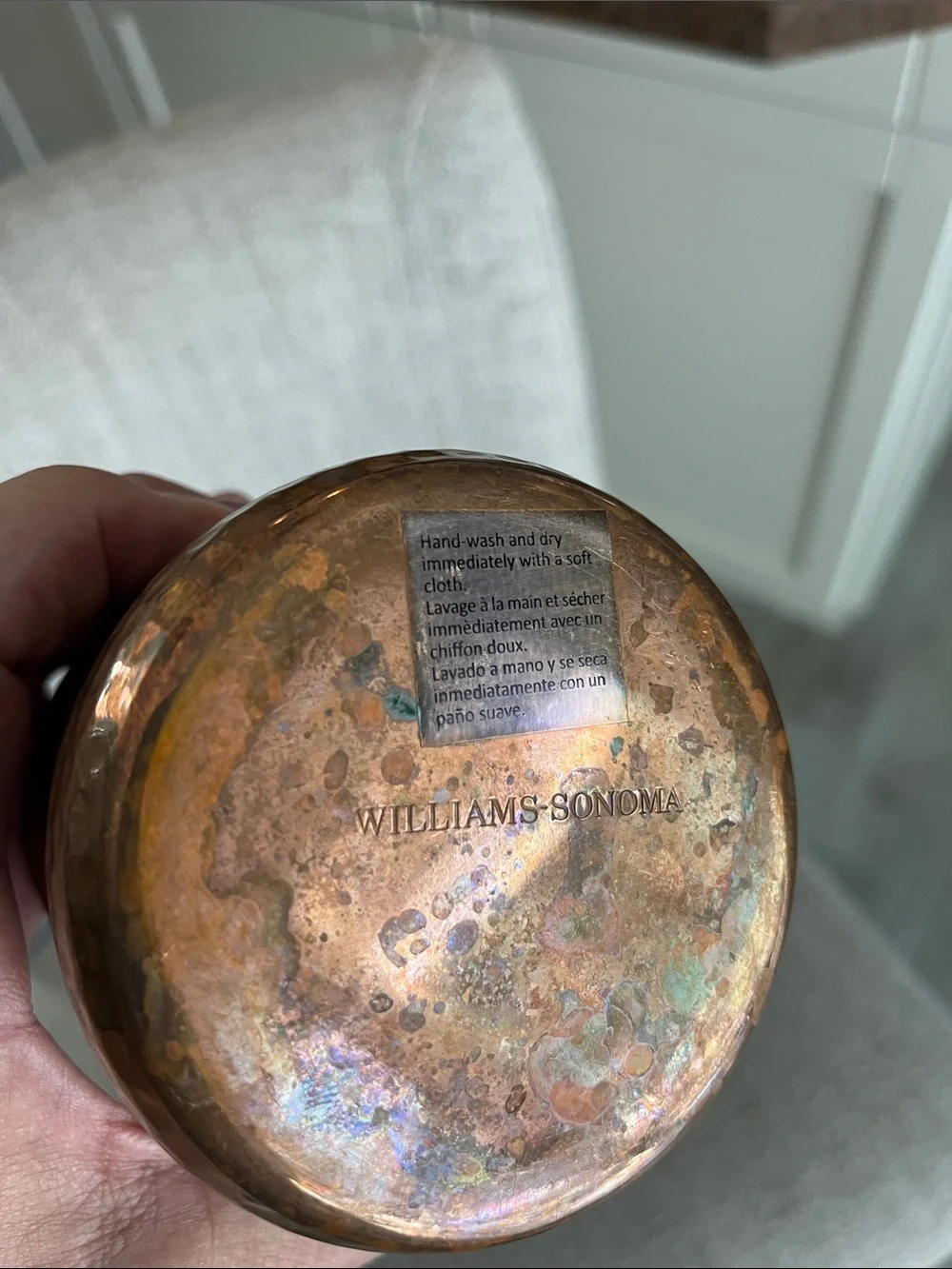 2 Williams Sonoma hammered copper patina handle mugs moscow mule